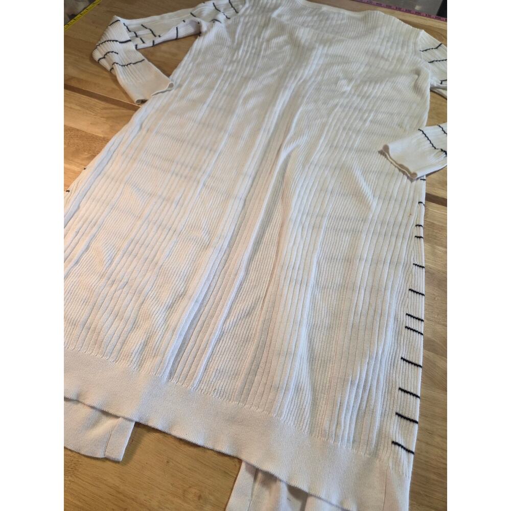 Cabi size large white long cardigan black stripe horizontal close knit cotton - Picture 13 of 13